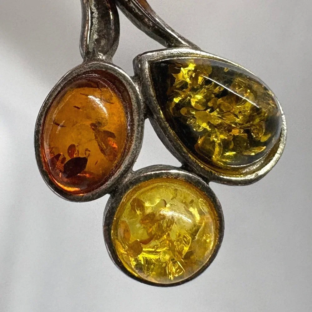 Unbranded Amber Earrings Women OS Multi Good 925 Silver Triple Stone Leverback